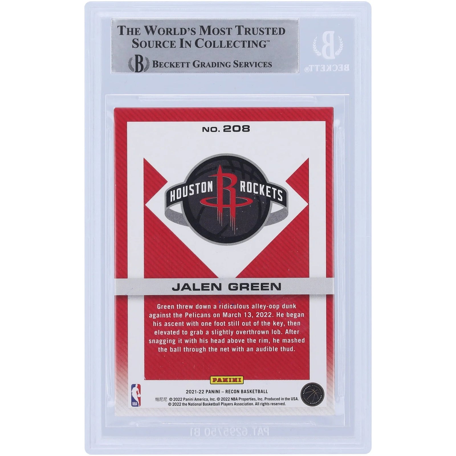 Jalen Green Signed 2021-22 Panini Recon #208 Rookie Card | Beckett Authenticated