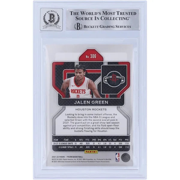 Jalen Green Signed 2021-22 Panini Prizm #306 Rookie Card | BGS 10 with 2021 #2 Pick Inscri