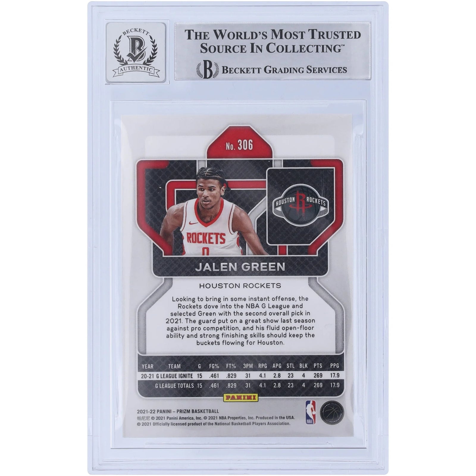 Jalen Green Signed 2021-22 Panini Prizm #306 Rookie Card | BGS 10