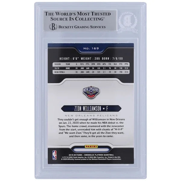Zion Williamson Signed 2019-20 Panini Chronicles Playbook #169 Rookie Card | Inscribed 19