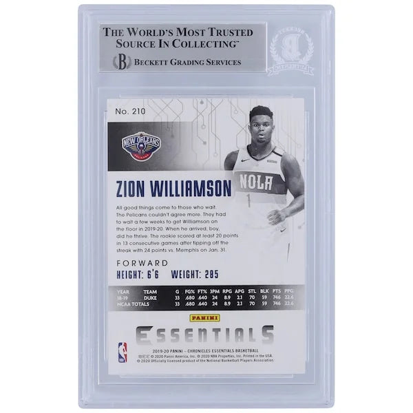 Zion Williamson Signed 2019-20 Panini Chronicles Essentials #210 Rookie Card | Beckett Wit