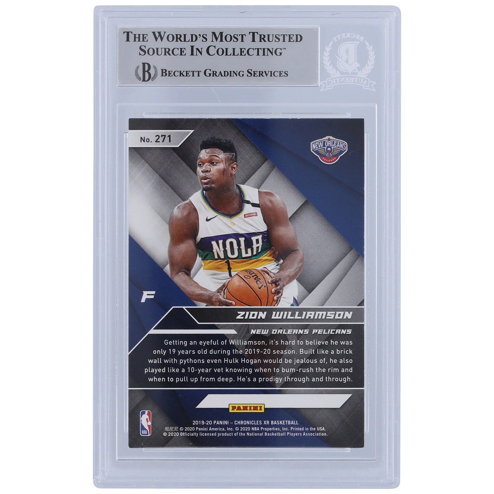 Zion Williamson Signed 2019-20 Panini Chronicles XR #271 Rookie Card | Beckett Witnessed
