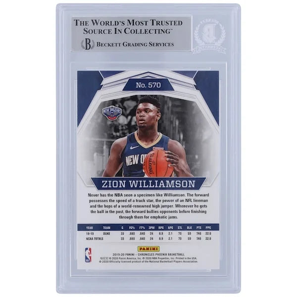 Zion Williamson Signed 2019-20 Panini Chronicles Rookie Card #570 | Beckett Witnessed