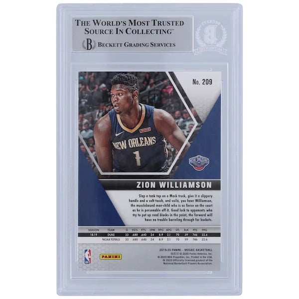 Zion Williamson Signed 2019-20 Panini Mosaic #209 Rookie Card | Beckett Witnessed