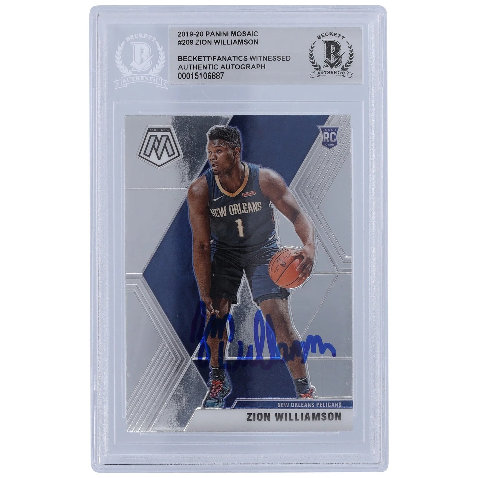 Zion Williamson Signed 2019-20 Panini Mosaic #209 Rookie Card | Beckett Witnessed