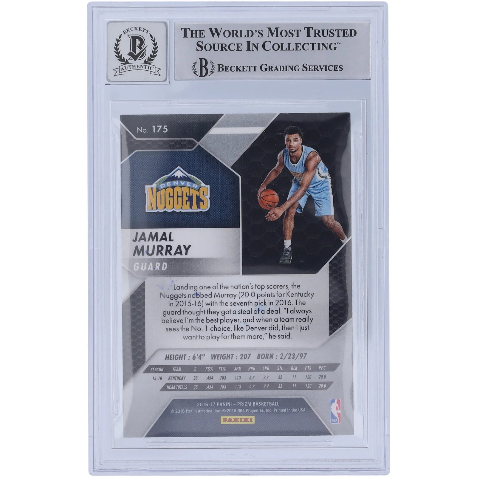 Jamal Murray Signed 2016-17 Panini Prizm #175 Rookie Card | Beckett 10