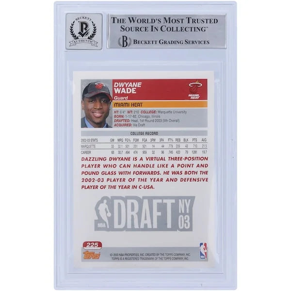 Dwyane Wade Signed 2003-04 Topps #225 Rookie Card | BGS 10