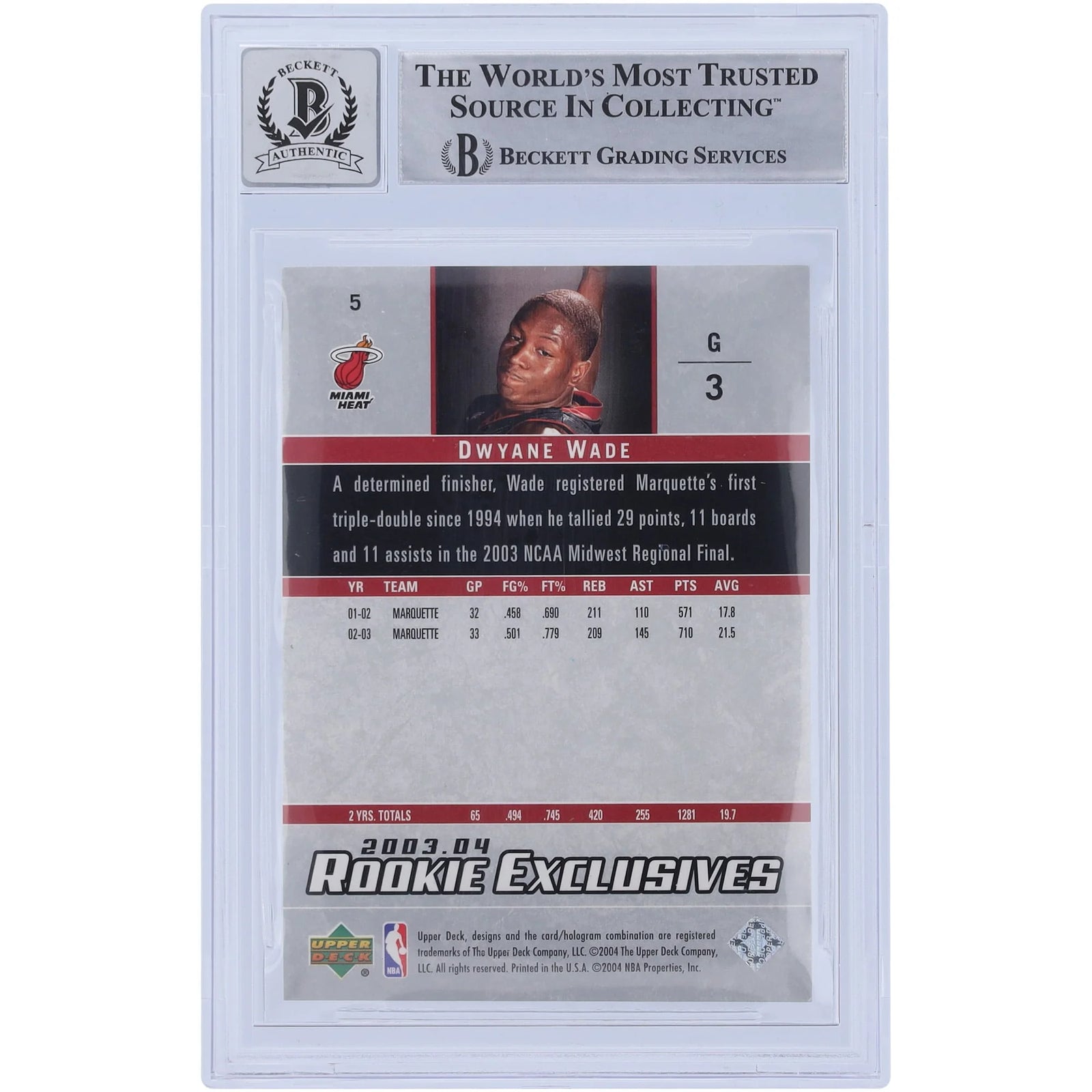 Dwyane Wade Signed 2003-04 Upper Deck Rookie Exclusives #5 | Graded 10