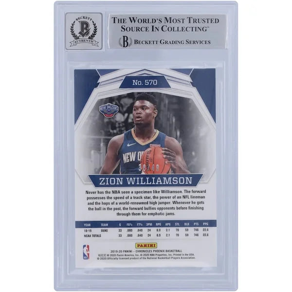Zion Williamson Signed 2019-20 Panini Phoenix Purple Variation Rookie Card | BGS 10