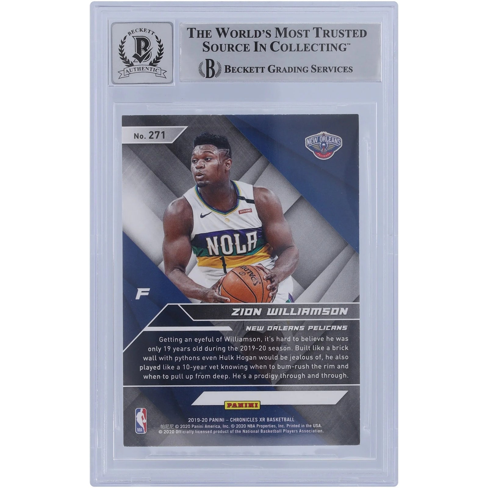 Zion Williamson Signed 2019-20 Panini Chronicles XR #271 Rookie Card | BGS 10