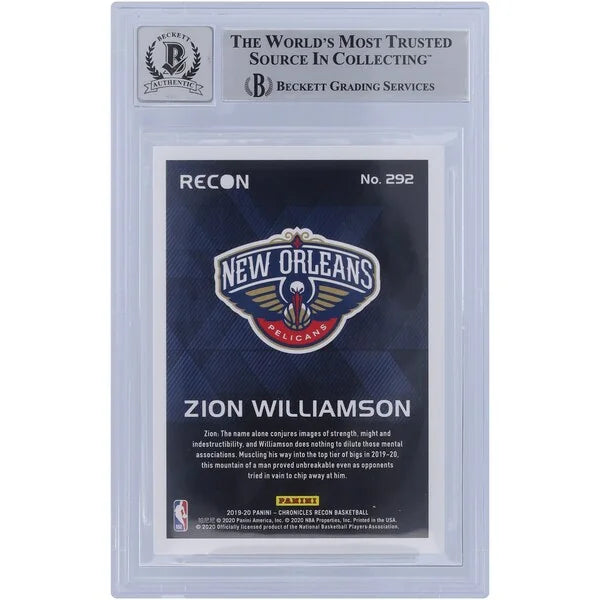 Zion Williamson Signed 2019-20 Panini Chronicles Recon Pink #292 | BGS 10 Rookie