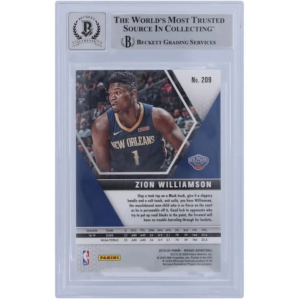 Zion Williamson Signed 2019-20 Panini Mosaic #209 Rookie Card | BGS 10