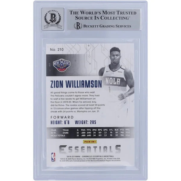 Zion Williamson Signed 2019-20 Panini Chronicles Essentials #210 Rookie Card | BGS 10