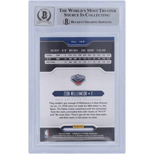 Zion Williamson Signed 2019-20 Panini Chronicles Playbook #169 Rookie Card | BGS 10