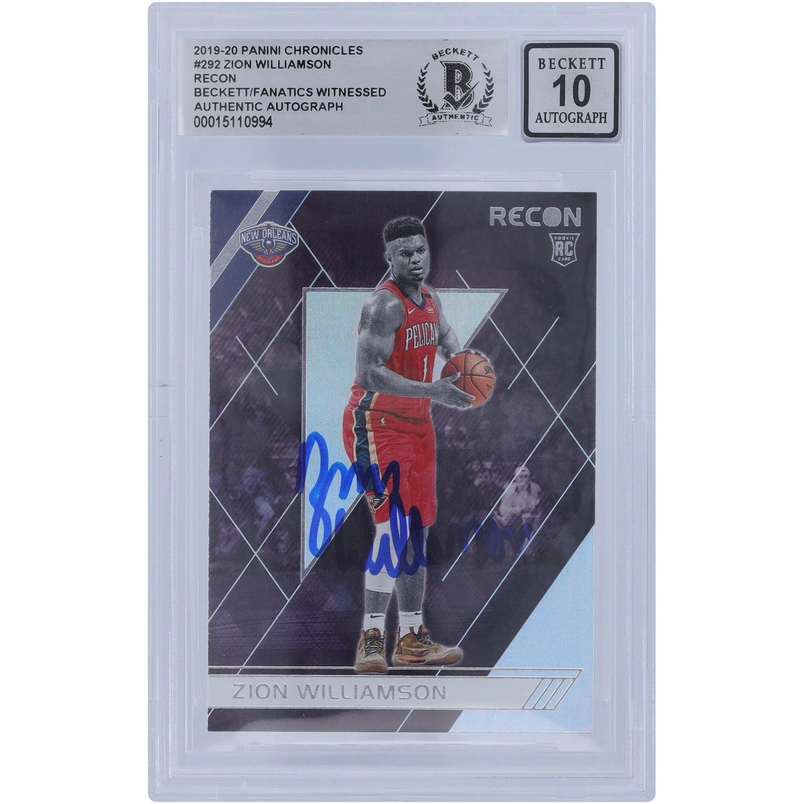 Zion Williamson Signed 2019-20 Panini Chronicles Recon #292 Rookie Card | BGS 10