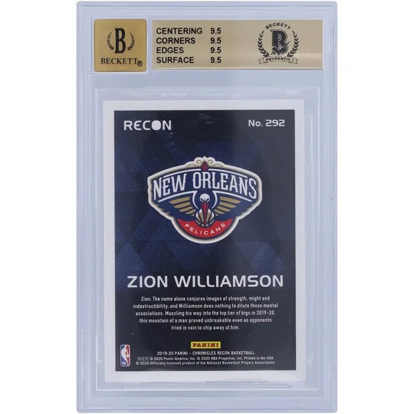 Zion Williamson Signed 2019-20 Panini Chronicles Recon #292 Rookie Card | BGS 9.5
