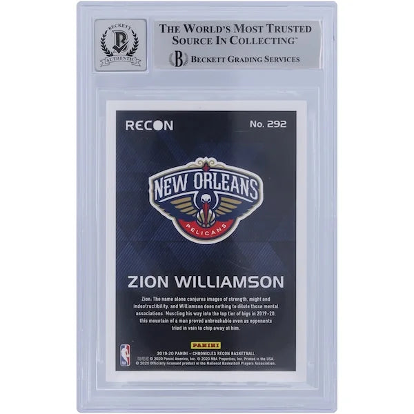 Zion Williamson Signed 2019-20 Panini Chronicles Recon Bronze #292 Rookie Card | BGS 10