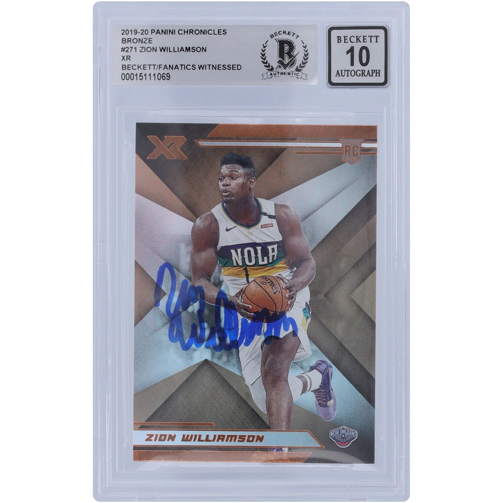 Zion Williamson Signed 2019-20 Panini Chronicles XR Bronze #271 Rookie Card | Beckett Grad