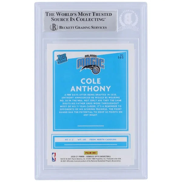 Cole Anthony Signed 2020-21 Panini Donruss Optic #165 Rookie Card | Go Magic Inscription