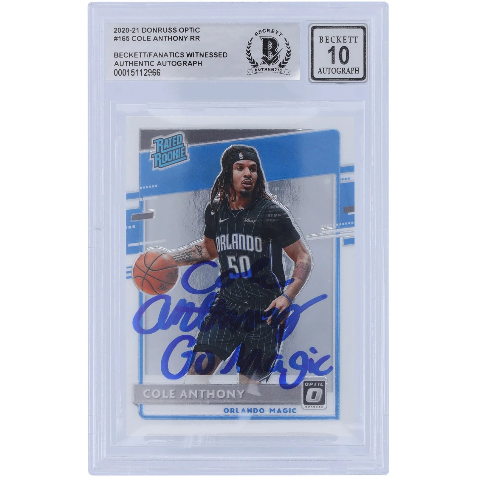 Cole Anthony Signed 2020-21 Panini Donruss Optic #165 Rookie Card | BGS 10 with Go Magic I