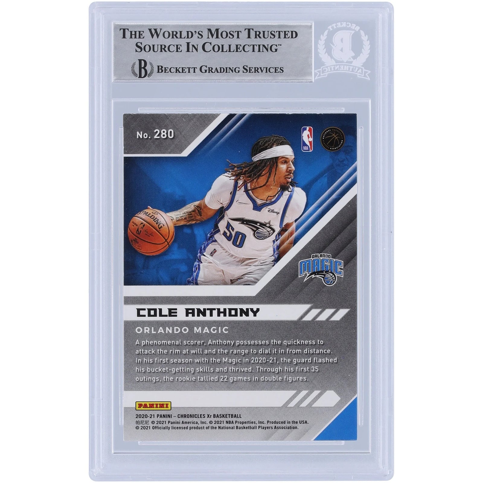 Cole Anthony Signed 2020-21 Panini Chronicles XR #280 Rookie Card | Beckett Authenticated