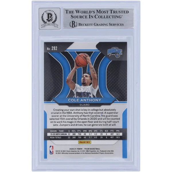 Cole Anthony Signed 2020-21 Panini Prizm #292 Rookie Card | BGS 10