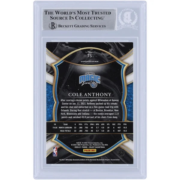 Cole Anthony Signed 2020-21 Panini Select #75 Rookie Card | Beckett Authenticated