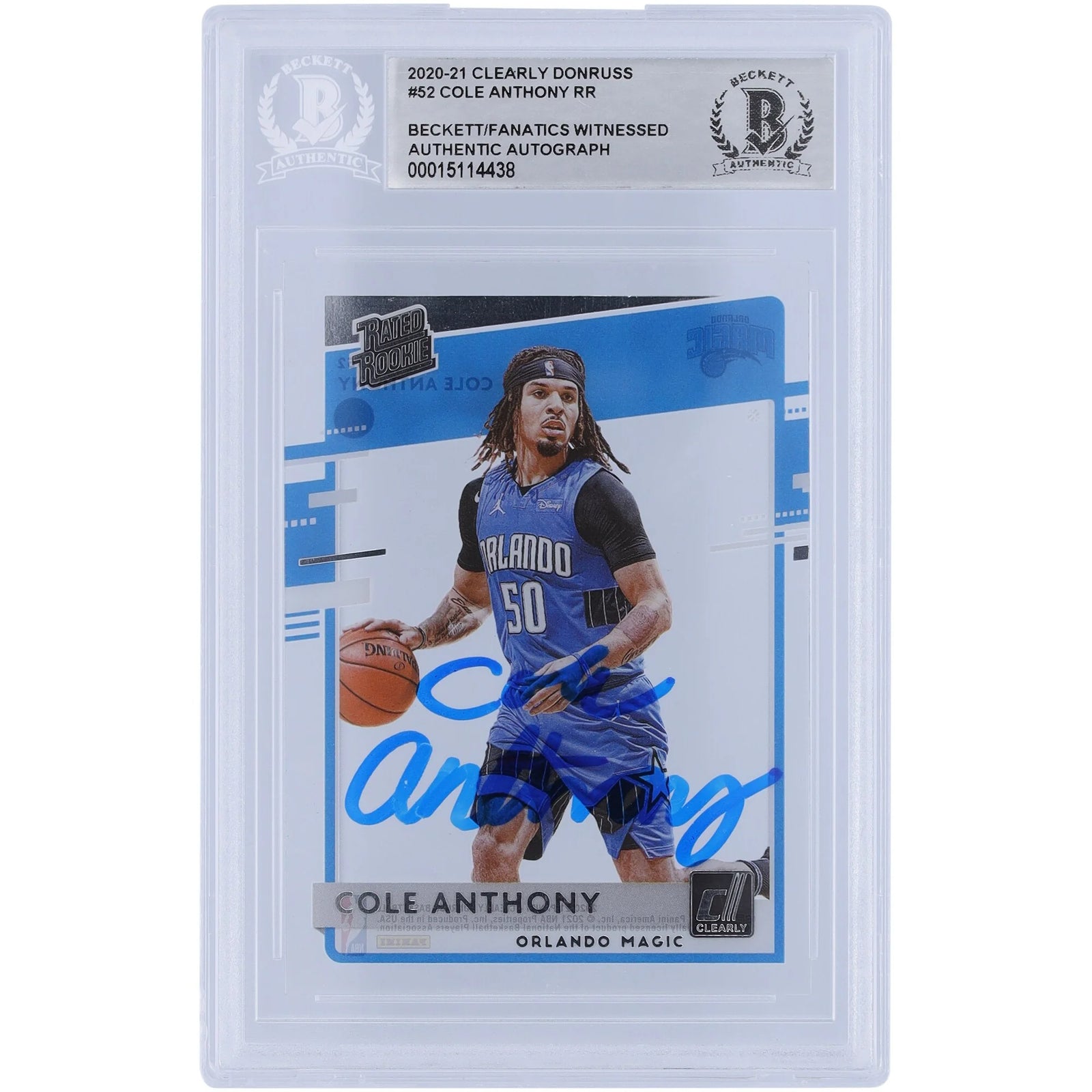 Cole Anthony Signed 2020-21 Panini Donruss Clearly Rated Rookie #52