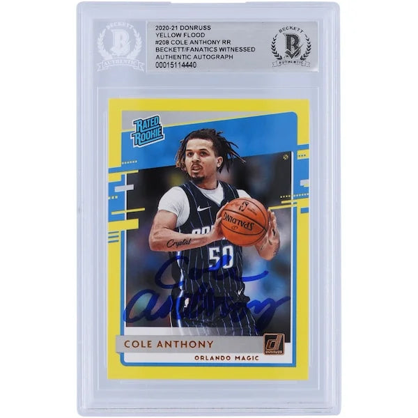 Cole Anthony Signed 2020-21 Panini Donruss Rookie #208 Card | Yellow Flood Variation