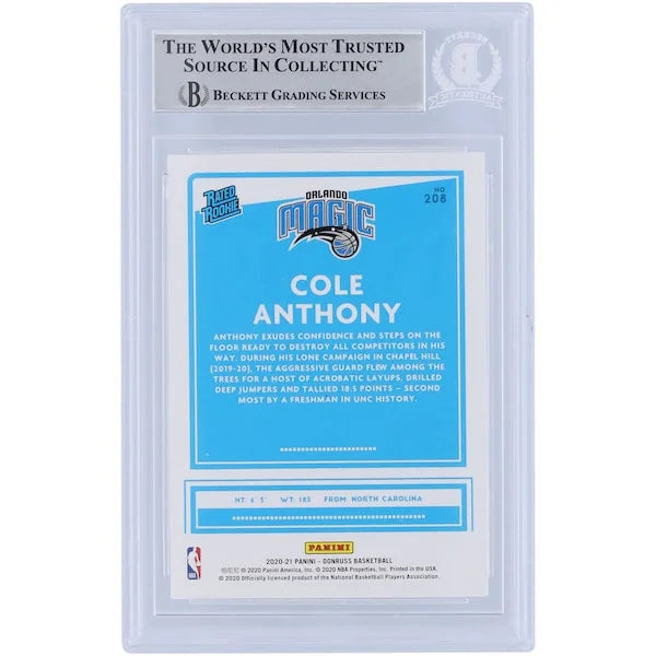 Cole Anthony Signed 2020-21 Panini Donruss Rookie #208 Card | Yellow Flood Variation