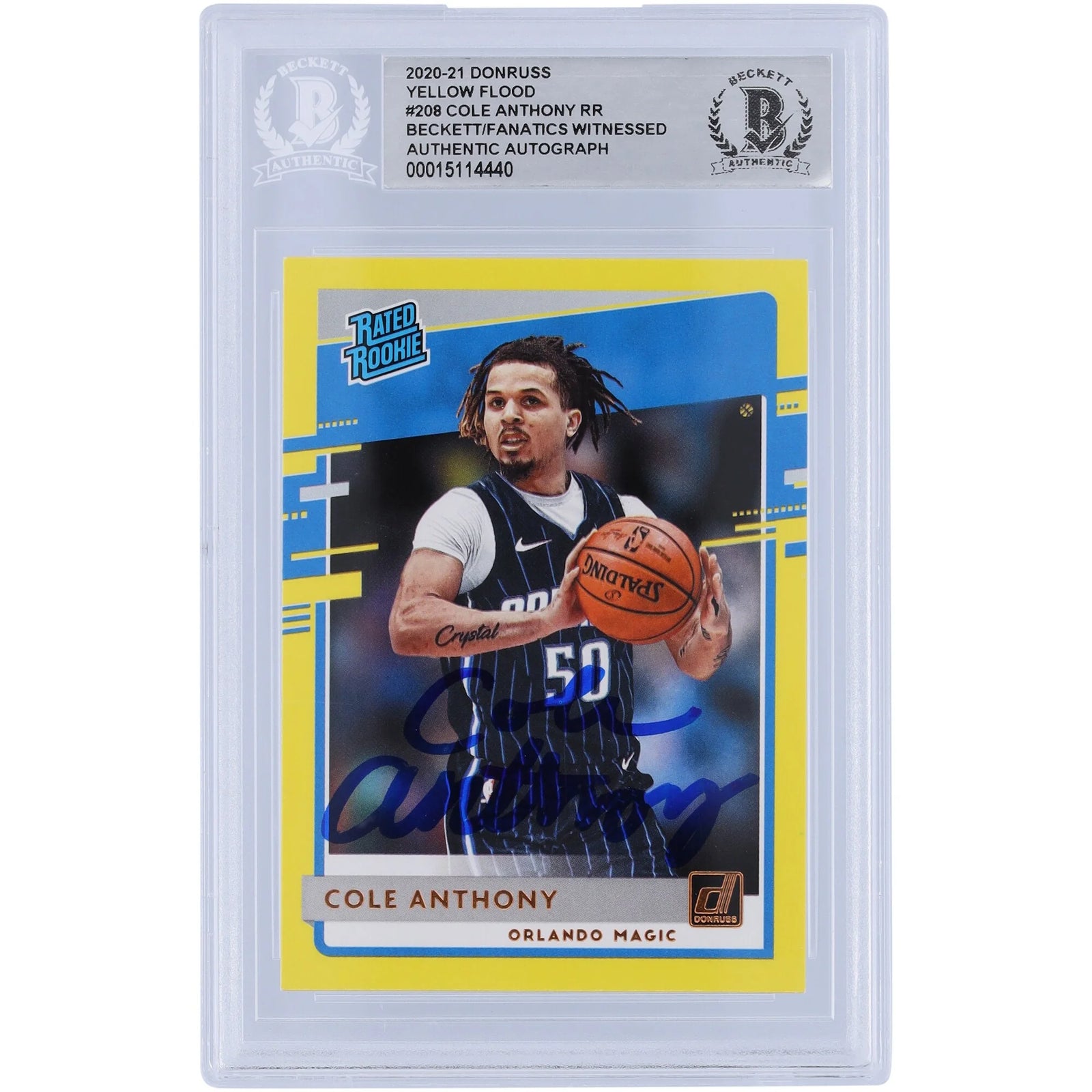 Cole Anthony Signed 2020-21 Panini Donruss Rookie #208 Card | Yellow Flood Variation