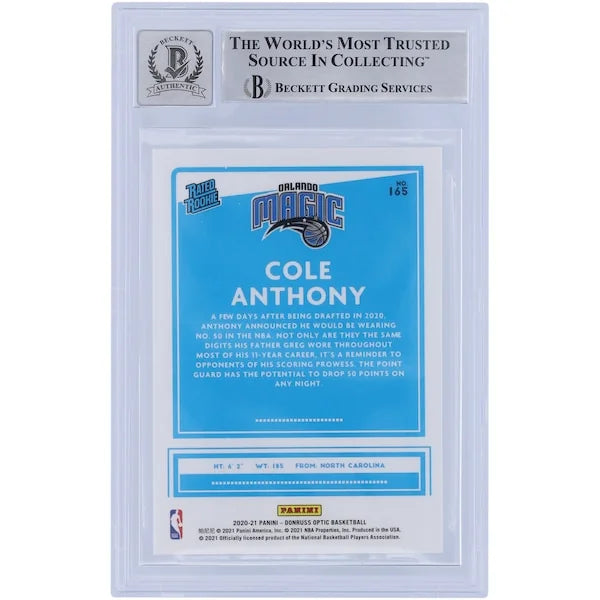 Cole Anthony Signed 2020-21 Panini Donruss Optic #165 | BGS 10 Rookie
