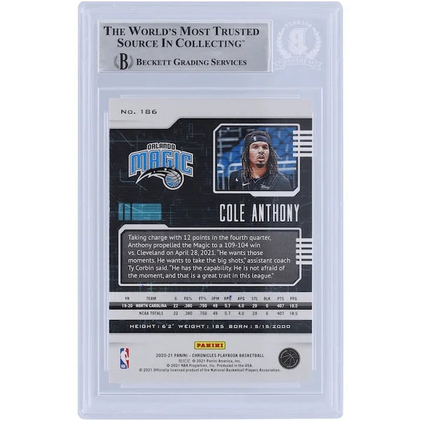 Cole Anthony Signed 2020-21 Panini Chronicles Playbook #186 Rookie Card | Authenticated