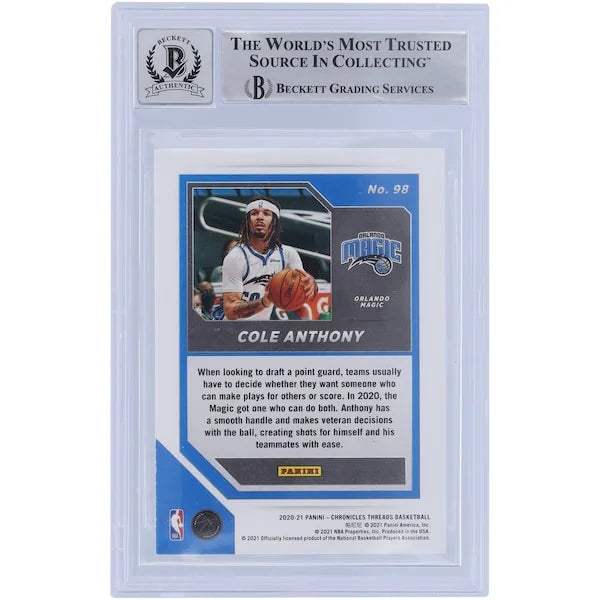 Cole Anthony Signed 2020-21 Panini Chronicles Threads #98 Rookie Card | BGS 10
