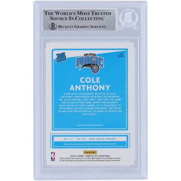 Cole Anthony Signed 2020-21 Panini Donruss Optic #165 Rookie Card | Authenticated