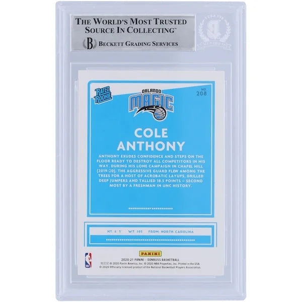 Cole Anthony Signed 2020-21 Panini Donruss Rated Rookie #208 | Beckett Witnessed