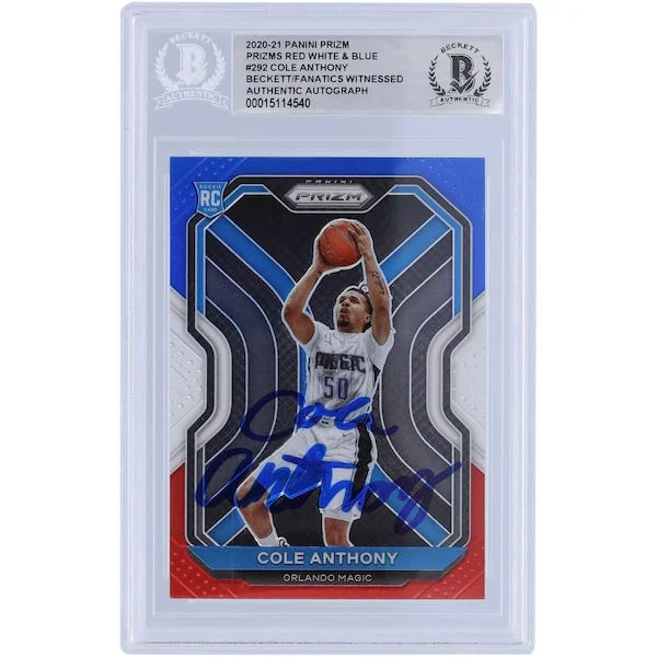 Cole Anthony Signed 2020-21 Panini Prizm Red White & Blue Rookie Card #292