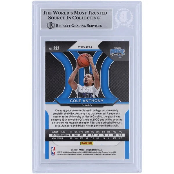 Cole Anthony Signed 2020-21 Panini Prizm Red White & Blue Rookie Card #292