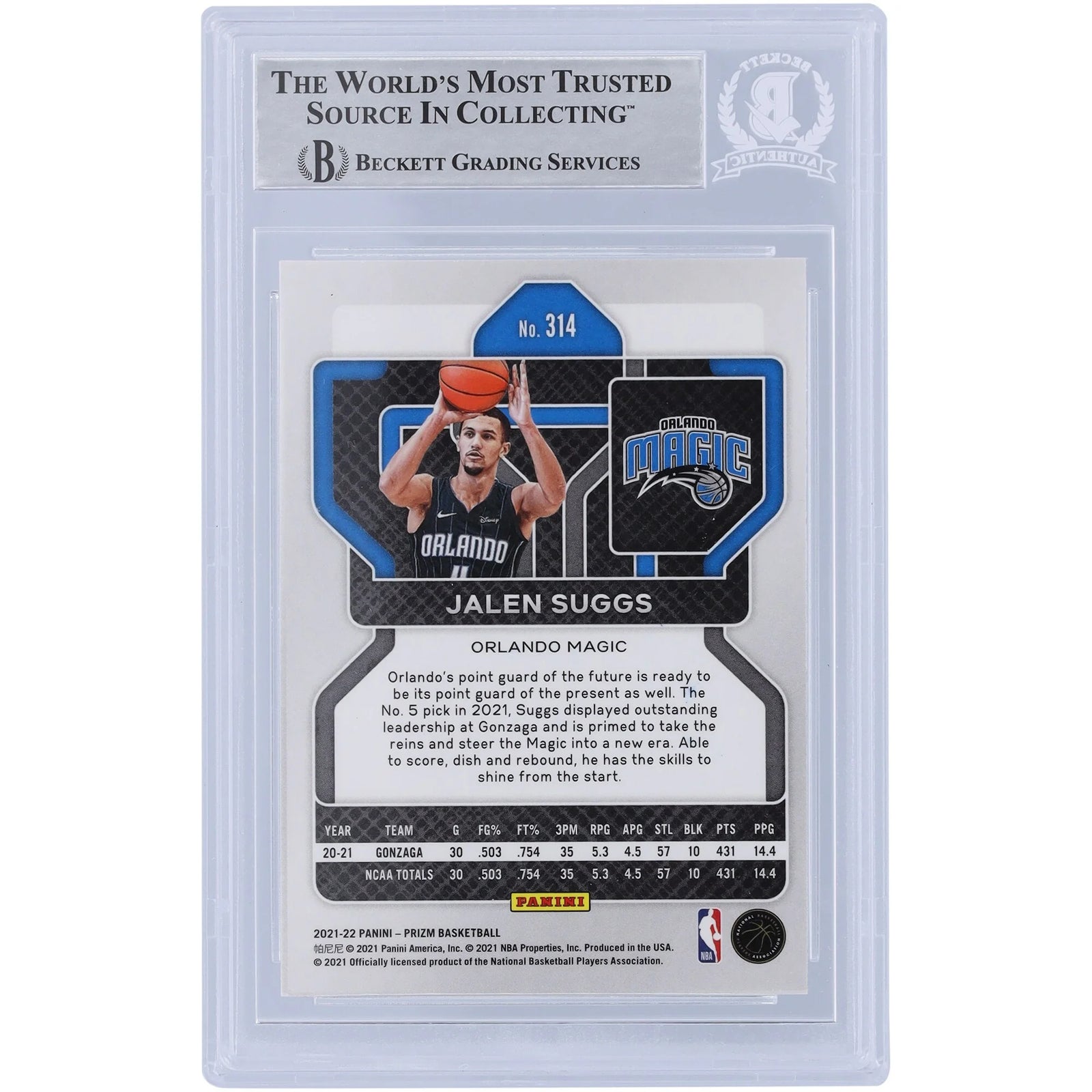 Jalen Suggs Signed 2021-22 Panini Prizm #314 Rookie Card | 2021 #5 Pick Inscription