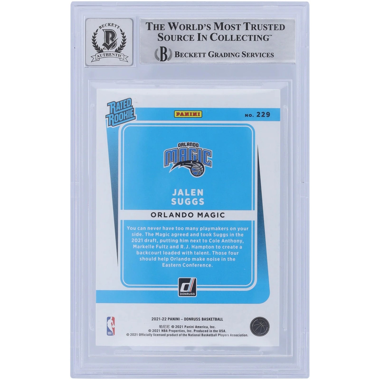 Jalen Suggs Signed 2021-22 Panini Donruss Rated Rookie #229 | BGS 10 with 2021 Inscription