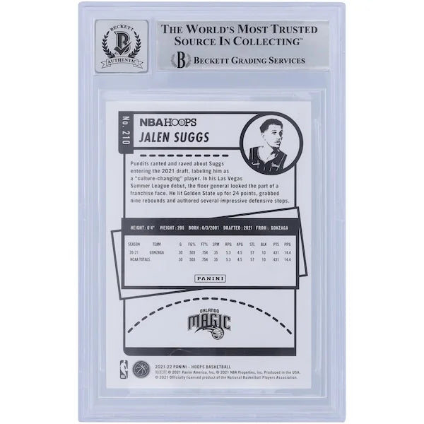 Jalen Suggs Signed 2021-22 Panini NBA Hoops #210 Rookie Card | BGS 10 with 2021 #5 Pick In