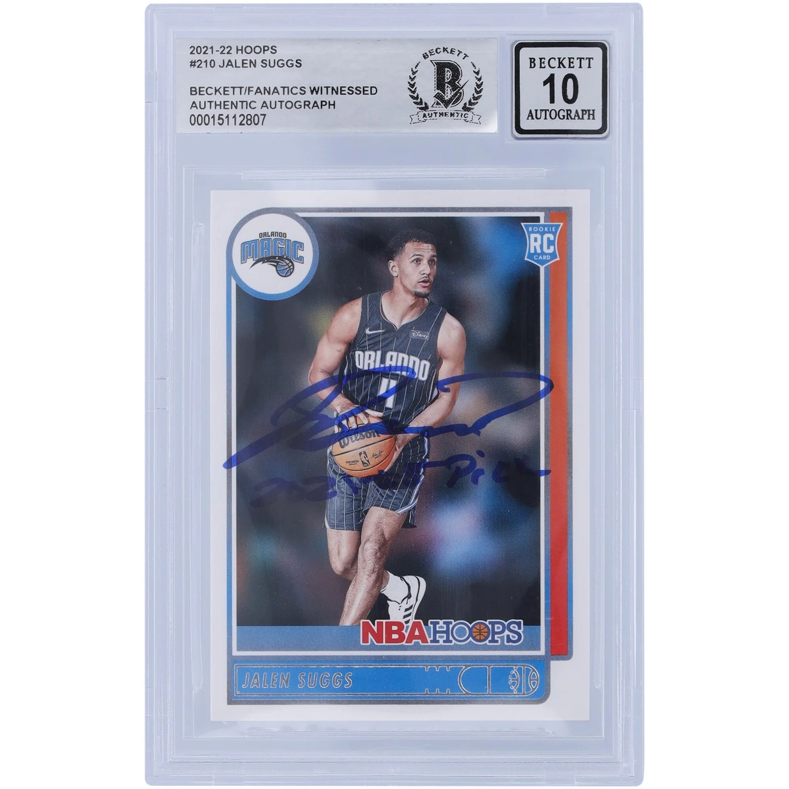 Jalen Suggs Signed 2021-22 Panini NBA Hoops #210 Rookie Card | BGS 10 with 2021 #5 Pick In