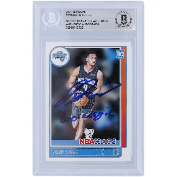 Jalen Suggs Orlando Magic Autographed 2021-22 Panini NBA Hoops #210 Beckett Fanatics Witnessed Authenticated Rookie Card with "Go Magic" Inscription - F2