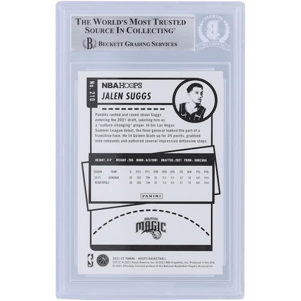 Jalen Suggs Orlando Magic Autographed 2021-22 Panini NBA Hoops #210 Beckett Fanatics Witnessed Authenticated Rookie Card with "Go Magic" Inscription - F2