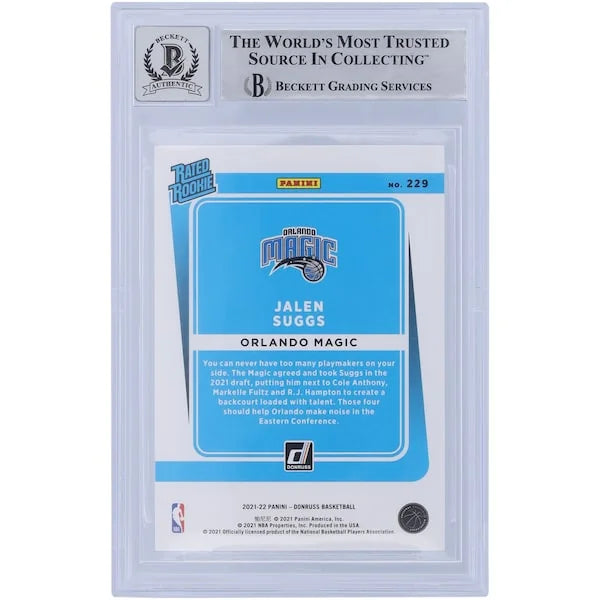 Jalen Suggs Signed 2021-22 Panini Donruss Rated Rookie #229 | BGS 10 with Inscription