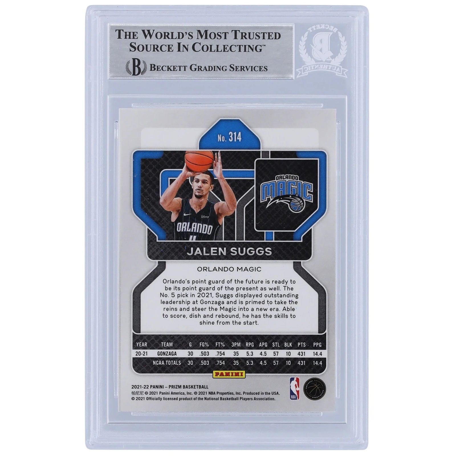 Jalen Suggs Signed 2021-22 Panini Prizm #314 Rookie Card | Beckett Authenticated