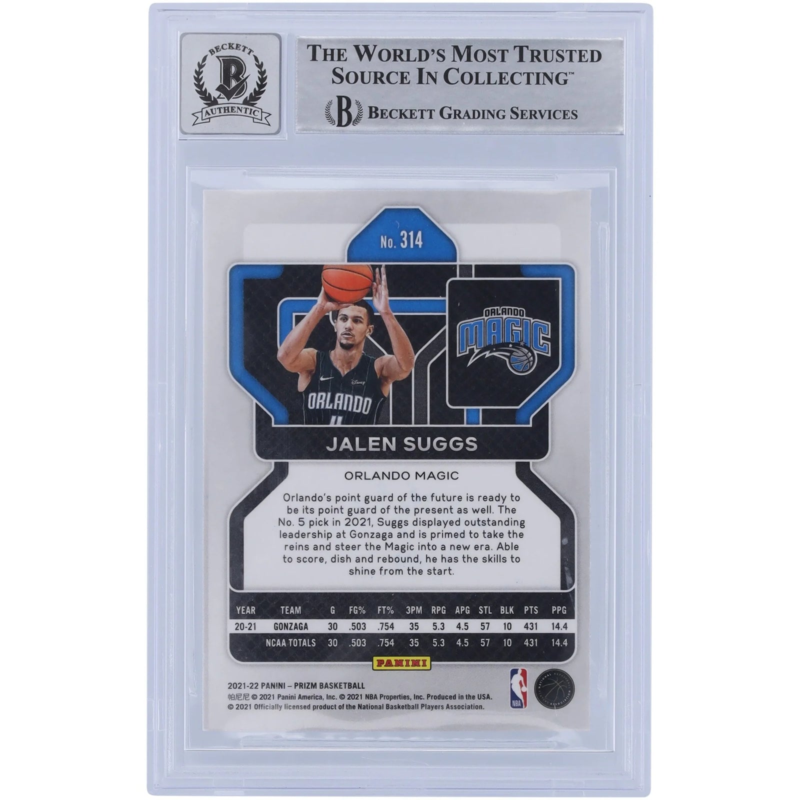 Jalen Suggs Signed 2021-22 Panini Prizm #314 Rookie Card | BGS 10 Autograph