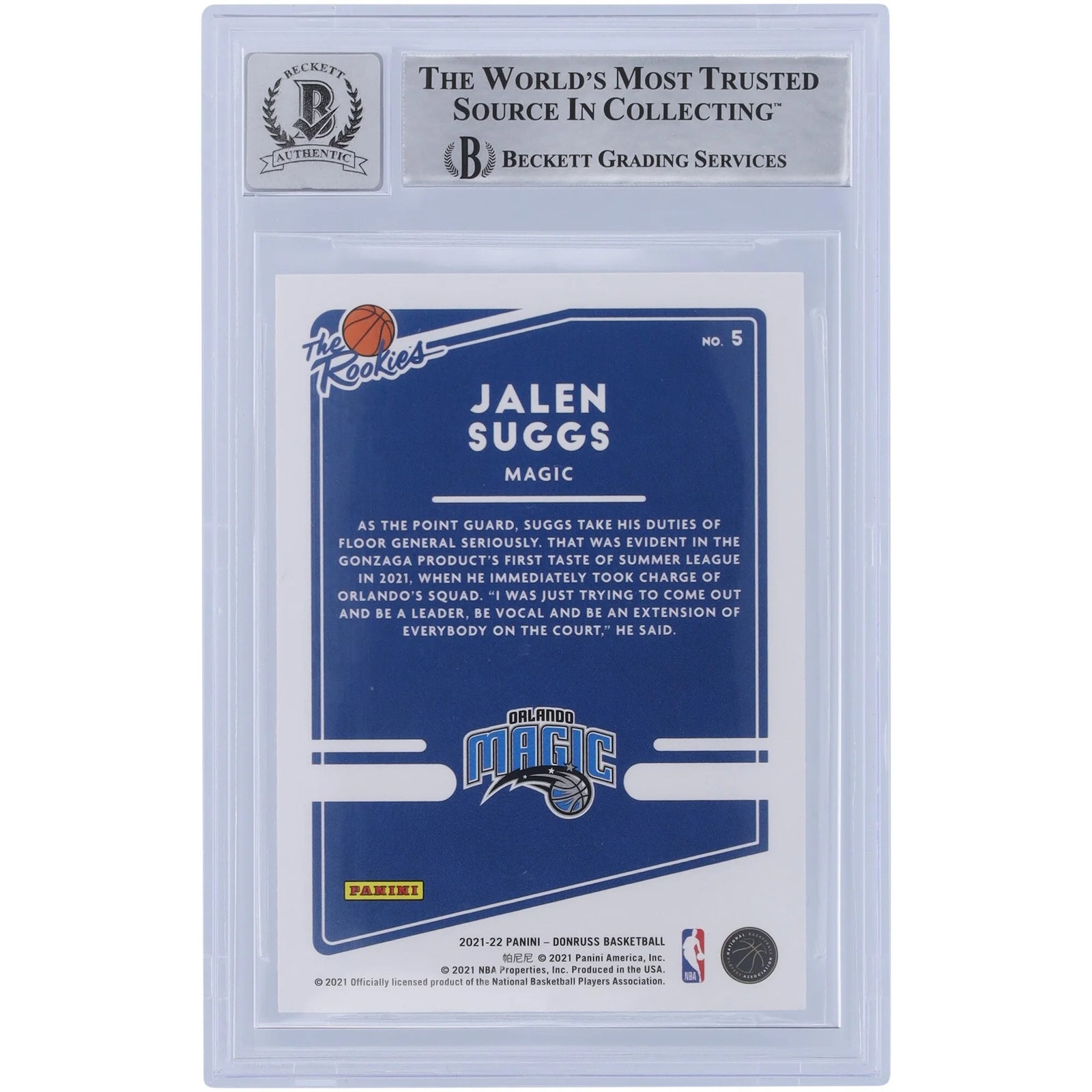 Jalen Suggs Signed 2021-22 Panini Donruss The Rookies #5 | BGS 10