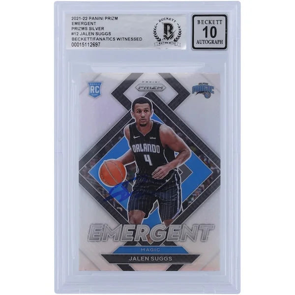 Jalen Suggs Signed 2021-22 Panini Prizm Emergent Silver Rookie #12 Card | Beckett 10