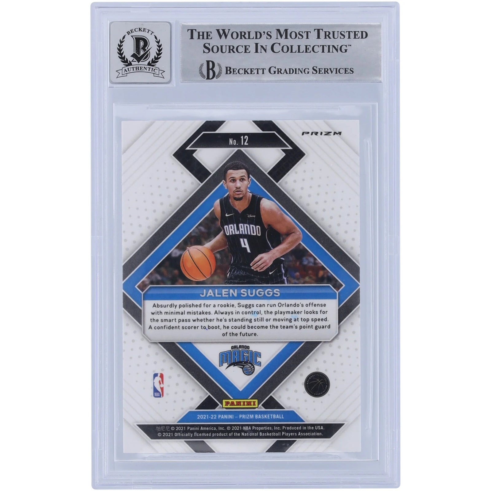 Jalen Suggs Signed 2021-22 Panini Prizm Emergent Silver Rookie #12 Card | Beckett 10